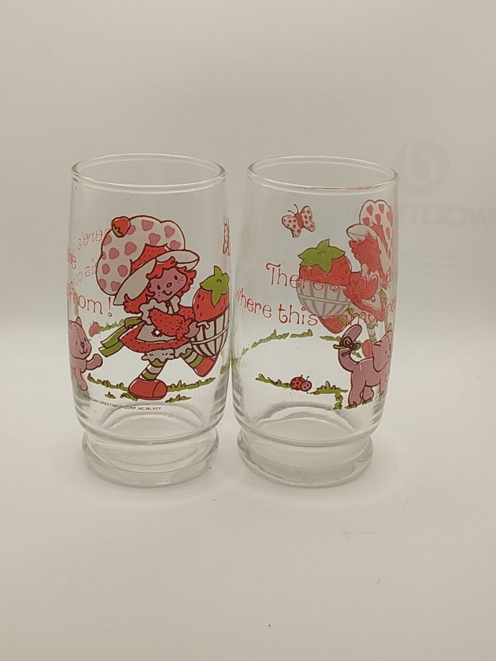 Vintage 1980 Strawberry Shortcake Glass Tumblers American Greetings With Kitty S